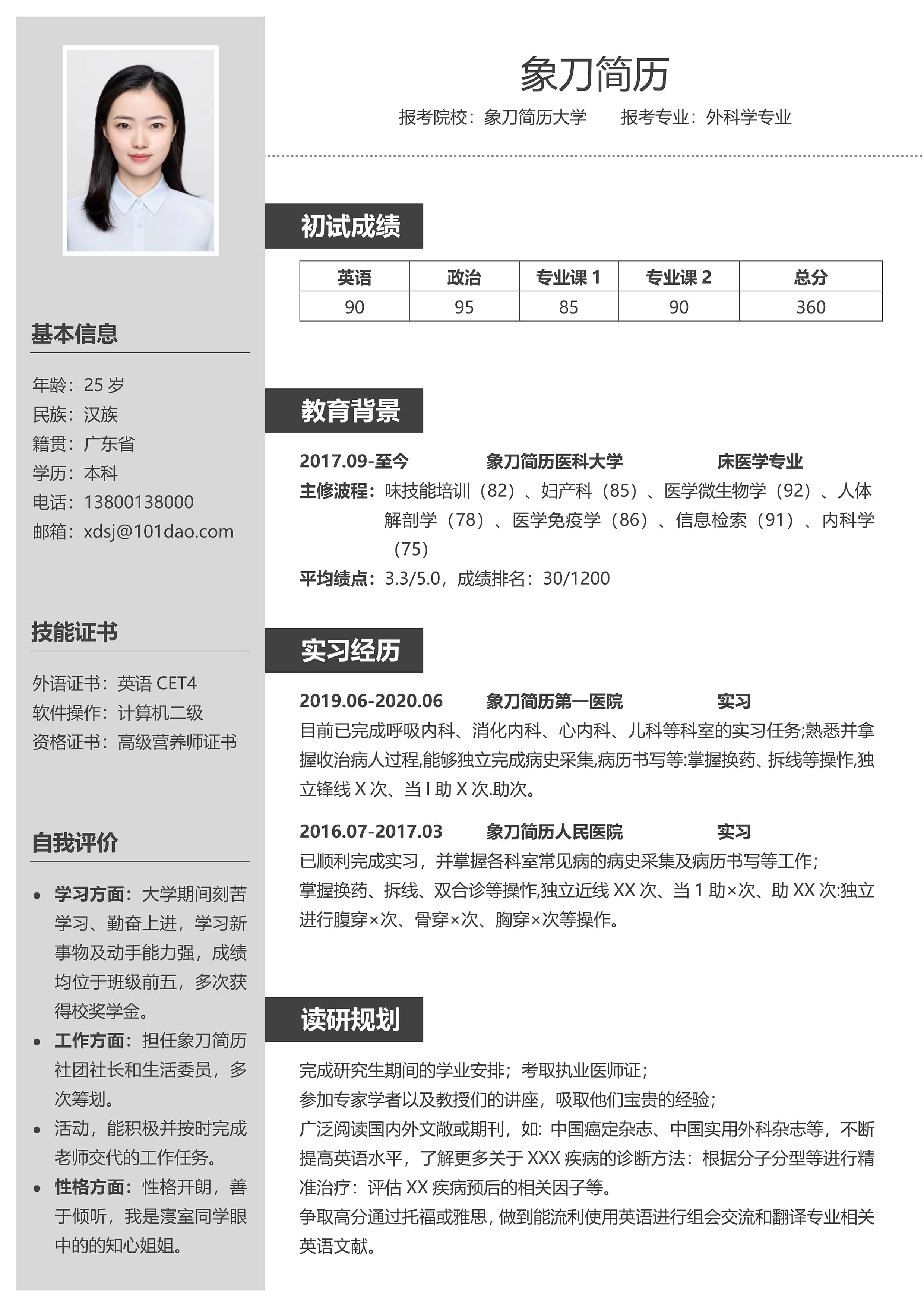 研究生复试简历